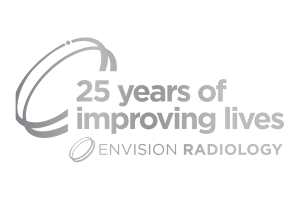 Logo celebrating 25 years of Envision Radiology with text '25 years of improving lives' on a white background.