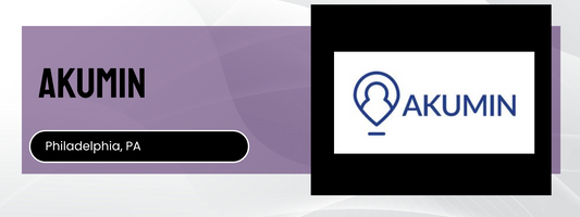 Akumin logo and name on a purple and white background