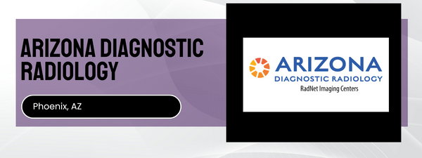 Arizona Diagnostic Radiology logo and text on a purple and black background