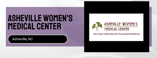 Asheville Women's Medical Center logo and text on a purple and black background