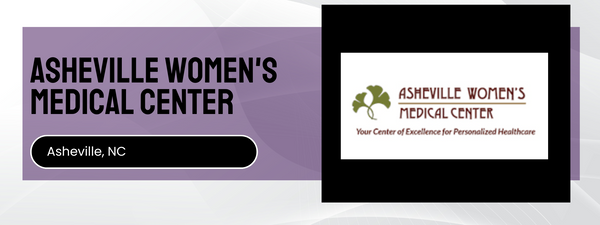 Asheville Women's Medical Center logo and text on a purple and black background