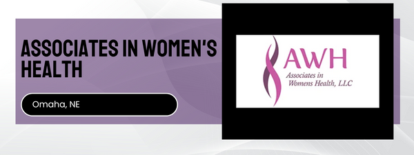 Logo and name of 'Associates in Women's Health' on a purple background