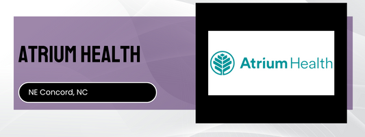 Atrium Health logo and branding elements on a purple and white background