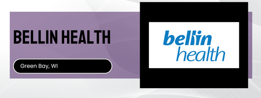 Bellin Health logo and text on a purple and black background