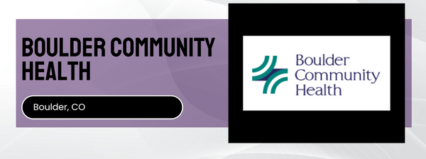 Boulder Community Health logo and text on a purple and white background