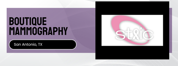 Boutique mammography service in San Antonio, TX with a logo on a purple and white background