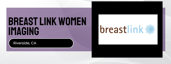 Advertisement for Breast Link Women Imaging with logo and text on a purple background