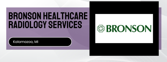 Bronson Healthcare Radiology Services logo with a purple banner and Kalamazoo, MI text.