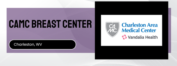 Advertisement for CAMC Breast Center with Charleston Area Medical Center logo on a purple background