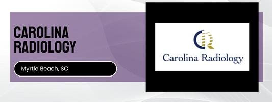 Carolina Radiology logo and text on a purple and white background