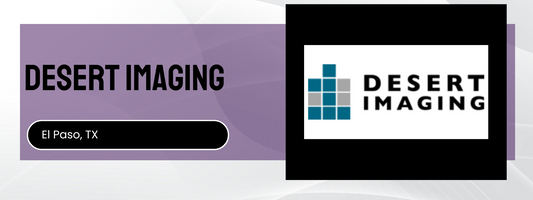 Desert Imaging logo and text on a purple background