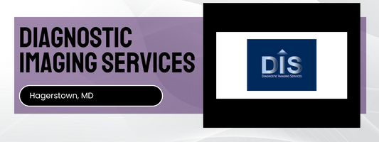 Advertisement for Diagnostic Imaging Services with a logo and location text on a purple and white background