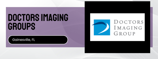 Doctors Imaging Group logo with text on a purple and white background