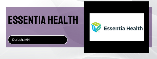 Essentia Health logo with 'Duluth, MN' text on a purple background