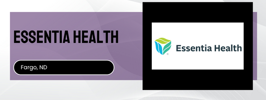 Essentia Health logo and text on a purple and black background