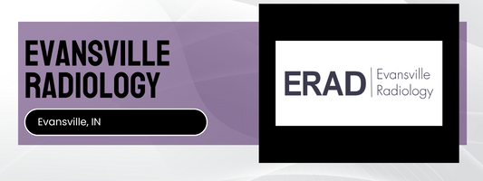 Evansville Radiology logo with ERAD Evansville Radiology branding on a purple and black background