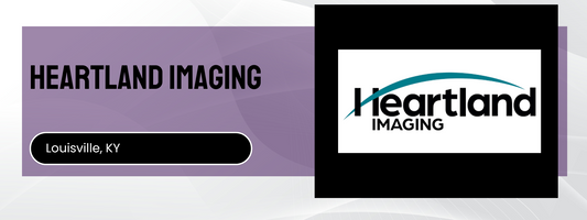 Heartland Imaging logo with text on a purple and black background