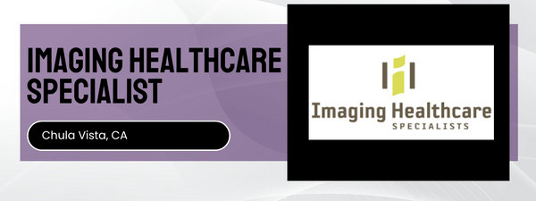 Advertisement for Imaging Healthcare Specialists with a logo and text on a purple background