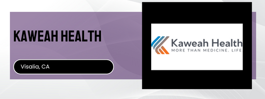 Kaweah Health logo and text on a purple and white background