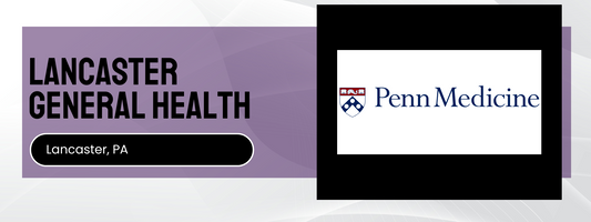 Lancaster General Health logo on a purple background with Penn Medicine logo in a black frame.