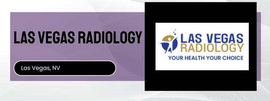 Las Vegas Radiology logo and text on a purple and black background