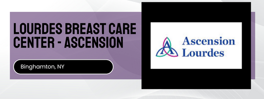 Advertisement for Lourdes Breast Care Center with Ascension Lourdes logo on a purple background