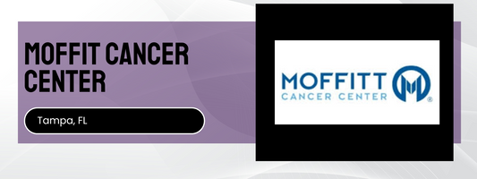 Moffitt Cancer Center logo and text on a purple and white background