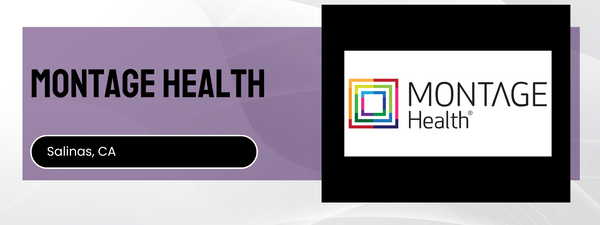 Montage Health logo and branding elements on a purple and black background