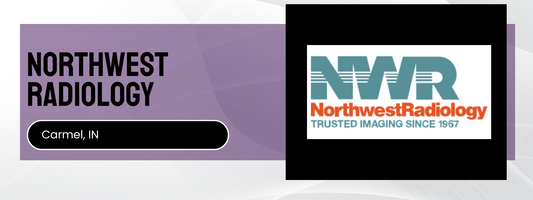 Northwest Radiology logo and text on a purple background