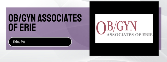 Logo and name of OB/GYN Associates of Erie on a purple and black background