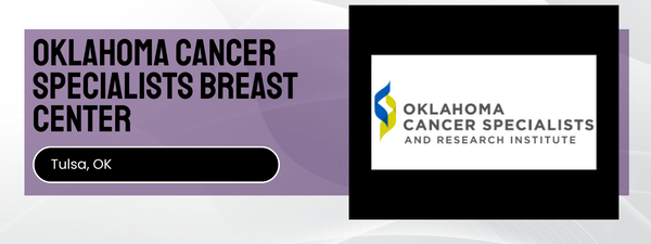 Oklahoma Cancer Specialists Breast Center logo with a purple background