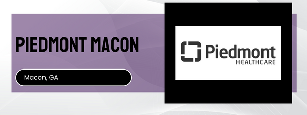 Piedmont Healthcare logo with 'Piedmont Macon' text on a purple background