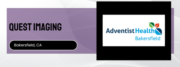 Quest Imaging and Adventist Health Bakersfield logos on a purple and black background