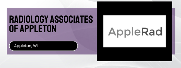 Logo of AppleRad on a purple background with text 'Radiology Associates of Appleton' and 'Appleton, WI'.