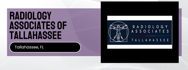 Radiology Associates of Tallahassee logo on a purple and black background