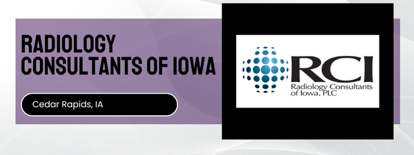 Radiology Consultants of Iowa logo with text on a purple and black background