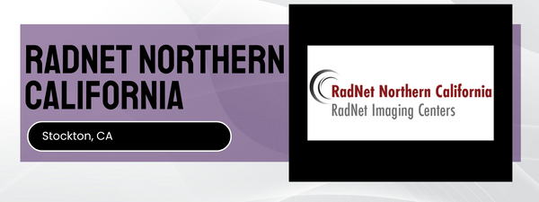 Advertisement for RadNet Northern California Imaging Centers with text and logo on a purple and white background.