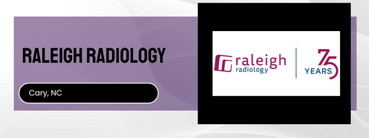 Raleigh Radiology logo with '75 Years' on a purple and black background