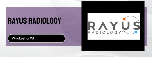 Rayus Radiology logo and contact information on a purple and white background