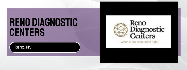 Reno Diagnostic Centers logo and text on a purple and black background