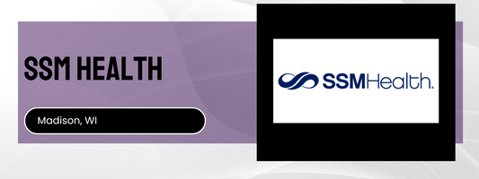 SSM Health logo and text on a purple and white background
