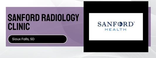 Sanford Radiology Clinic sign with Sanford Health logo on a purple background