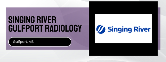 Singing River Gulfport Radiology logo with text on a purple background