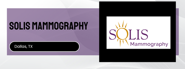 Solis Mammography logo and text on a purple background