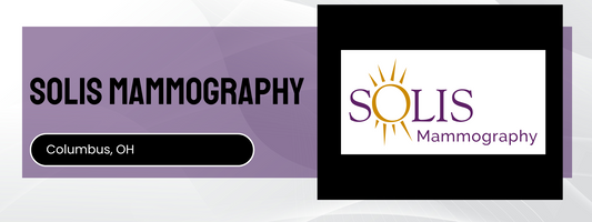 Solis Mammography logo and text on a purple and white background