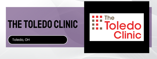 Logo and name of The Toledo Clinic on a purple and white background