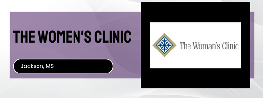 Logo and branding elements of The Women's Clinic with a purple and black color scheme.