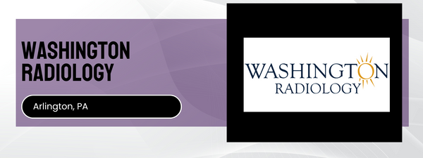 Washington Radiology logo on a purple background with text