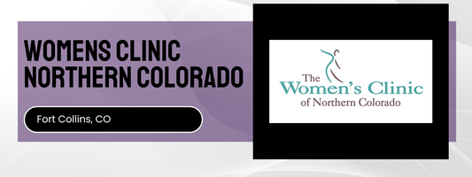 Logo and name of The Women's Clinic of Northern Colorado on a purple and black background