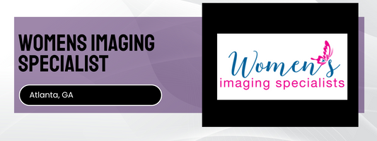 Logo and text for 'Women's Imaging Specialists' in Atlanta, GA on a purple and black background.